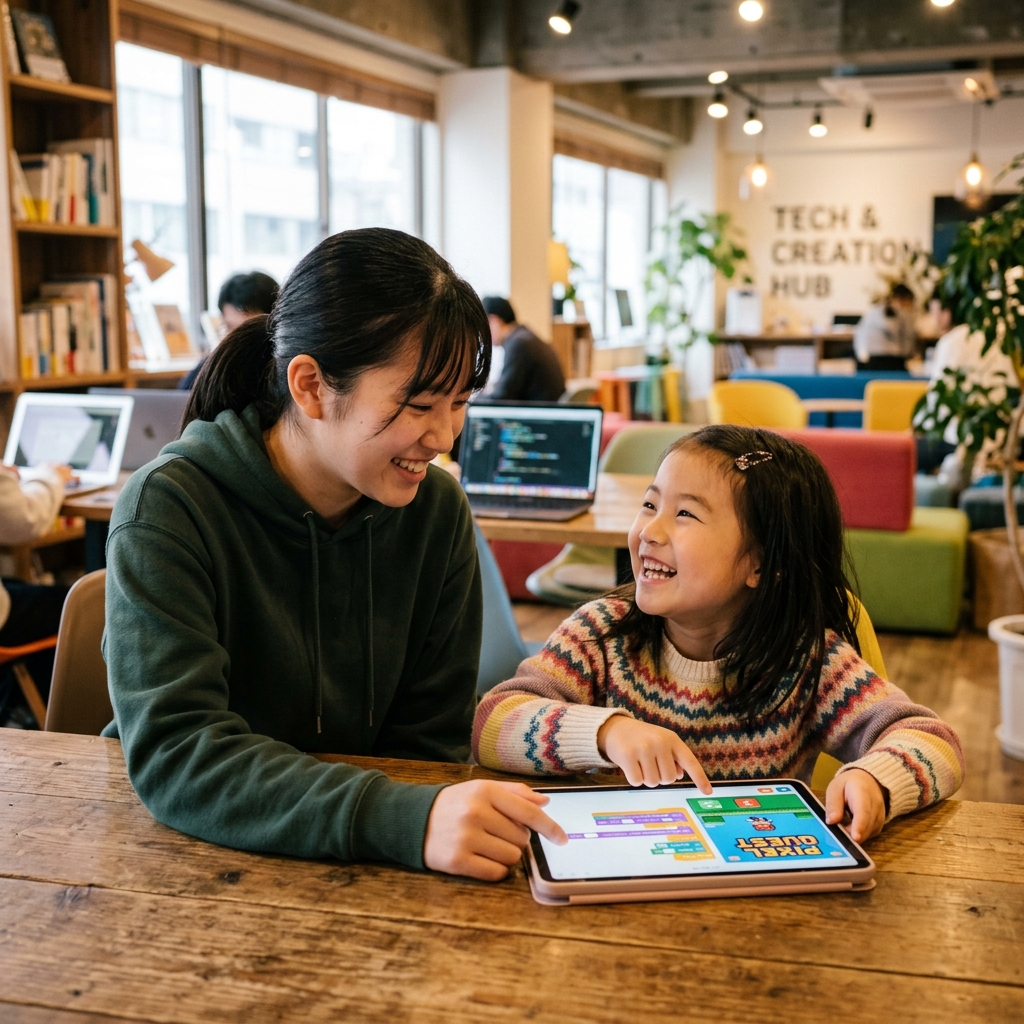 メンターと一緒に作品を創る子ども