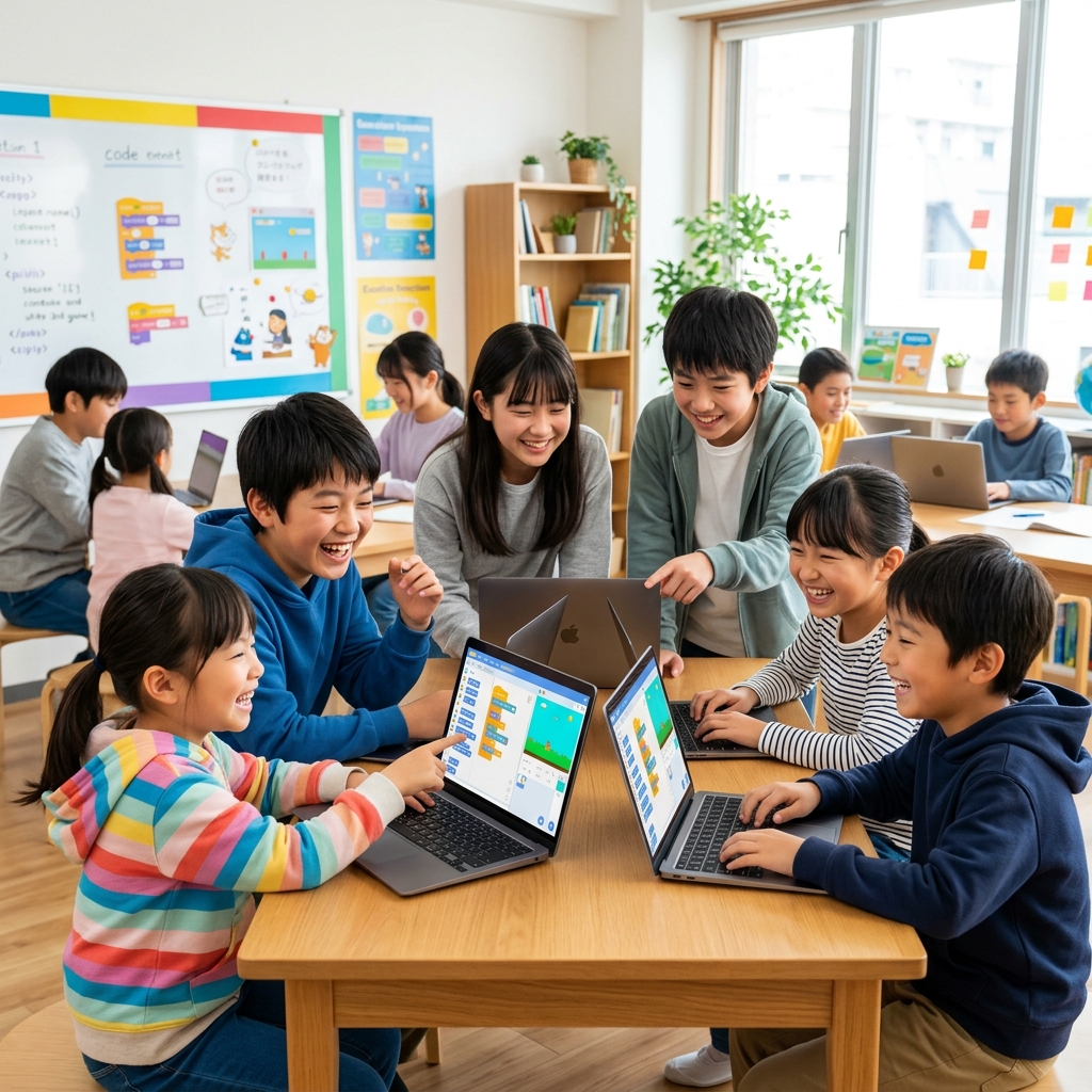 楽しくプログラミングを学ぶ子どもたち